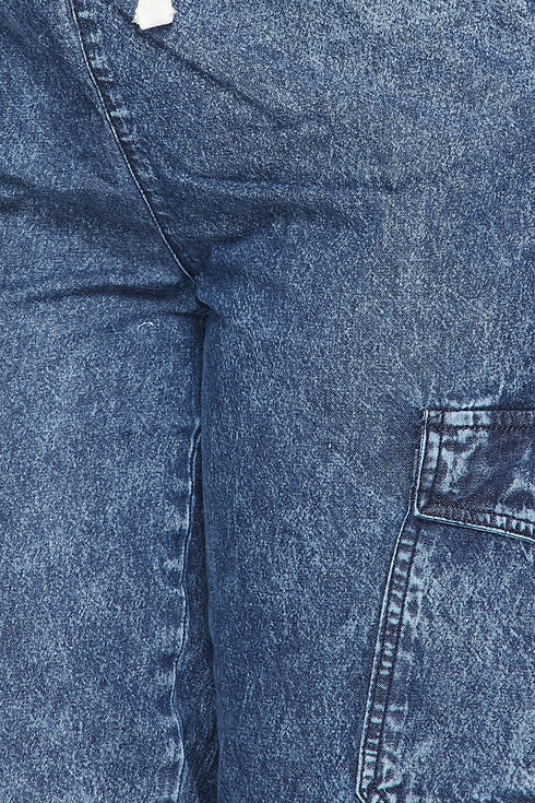 Acid Wash Cargo Denim Jogger Pants - SohoGirl.com